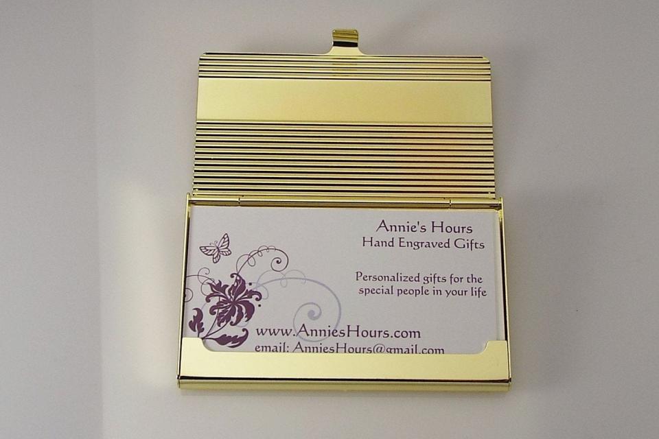 Custom Engraved Personalized Golden Business Card Case with Ribbed Design  -Hand Engraved