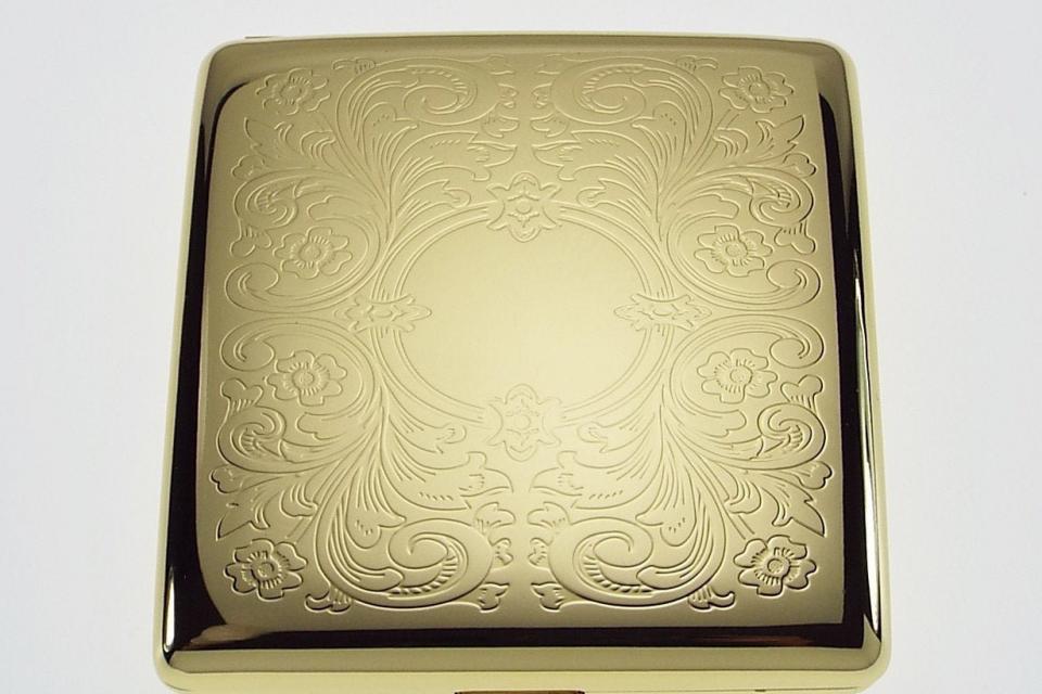 Personalized Golden Kings Cigarette Case Custom Engraved Double Sided Scroll Design -Hand Engraved