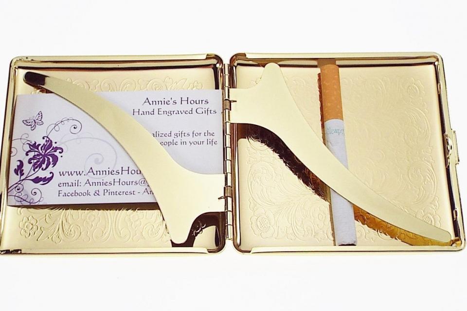 Personalized Golden Kings Cigarette Case Custom Engraved Double Sided Scroll Design -Hand Engraved