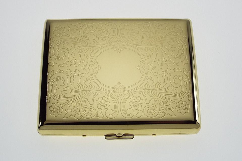 Cigarette Case Personalized Golden 100s Scrolling Design Custom Engraved Double Sided Case  -Hand Engraved