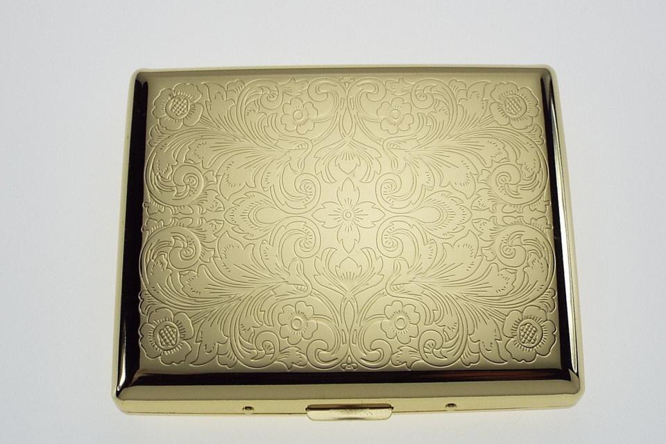 Cigarette Case Personalized Golden 100s Scrolling Design Custom Engraved Double Sided Case -Hand Engraved