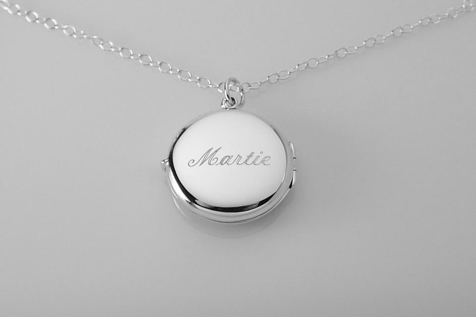 Engraved Sterling Silver Round Floral Design Locket One Inch on 18 inch Sterling Silver Chain Hand Engraved