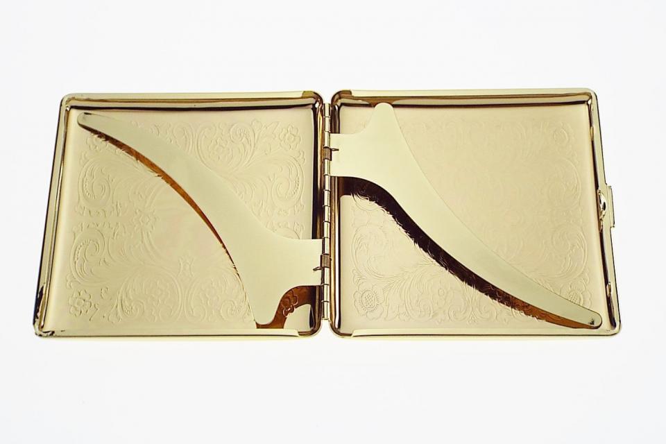 Personalized Golden Kings Cigarette Case Custom Engraved Double Sided Scroll Design -Hand Engraved