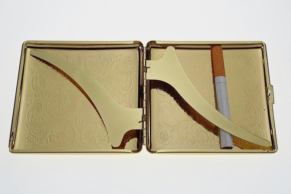 Personalized Golden Kings Cigarette Case Custom Engraved Double Sided Scroll Design  -Hand Engraved