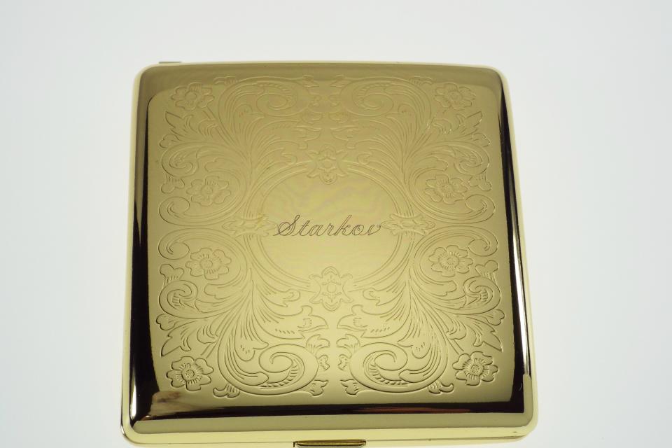 Personalized Golden Kings Cigarette Case Custom Engraved Double Sided Scroll Design -Hand Engraved
