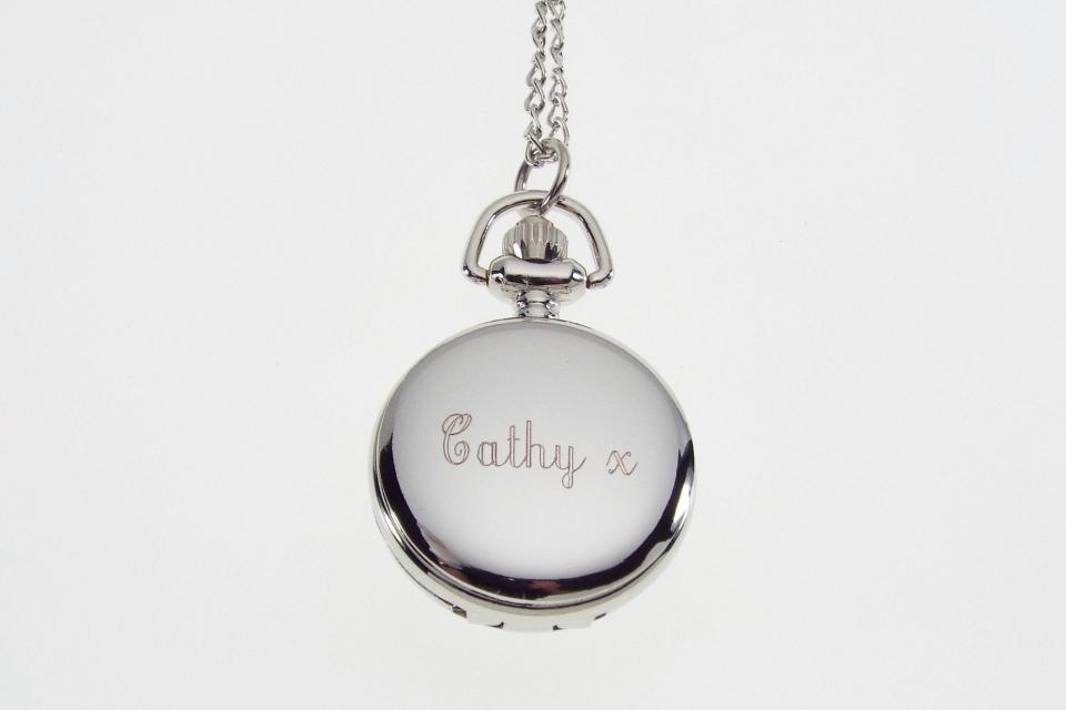 Personalized Pendant Watch Blue Butterfly with Music Design Custom Engraved Necklace Watch - Hand Engraved
