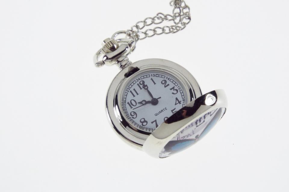 Personalized Pendant Watch Blue Butterfly with Music Design Custom Engraved Necklace Watch - Hand Engraved
