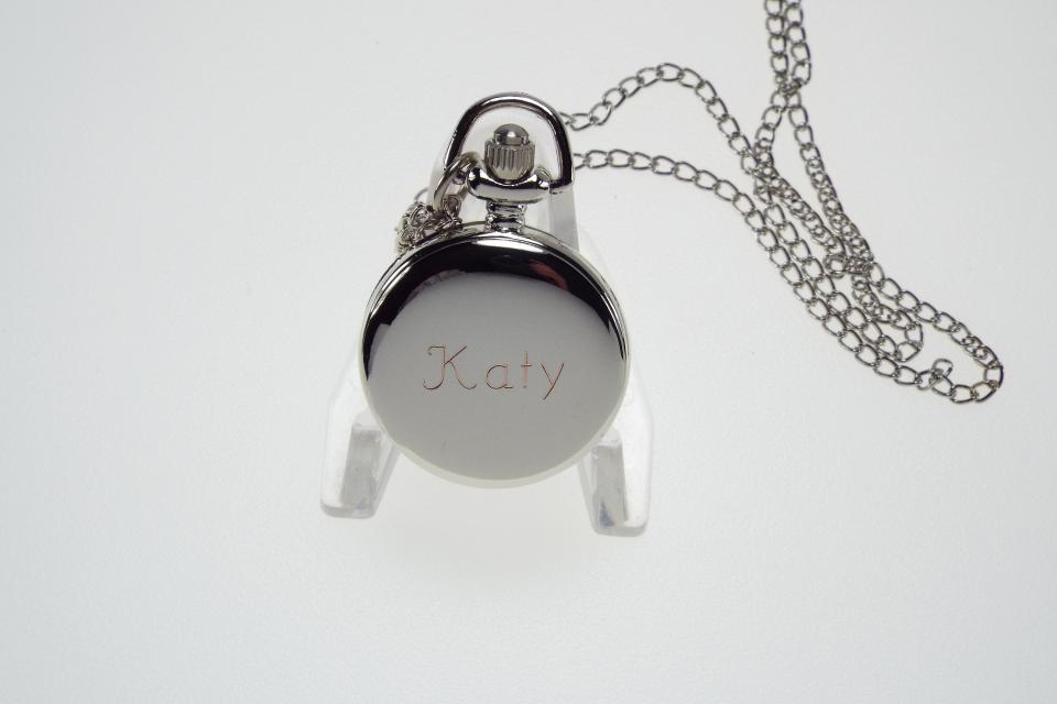 Personalized Pendant Watch Blue Butterfly with Music Design Custom Engraved Necklace Watch - Hand Engraved