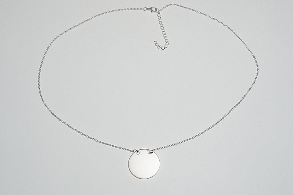 Monogram Necklace Sterling Silver Custom Engraved Personalized 7/8 Inch Round Disc with Adjustable Length Chain - Hand Engraved