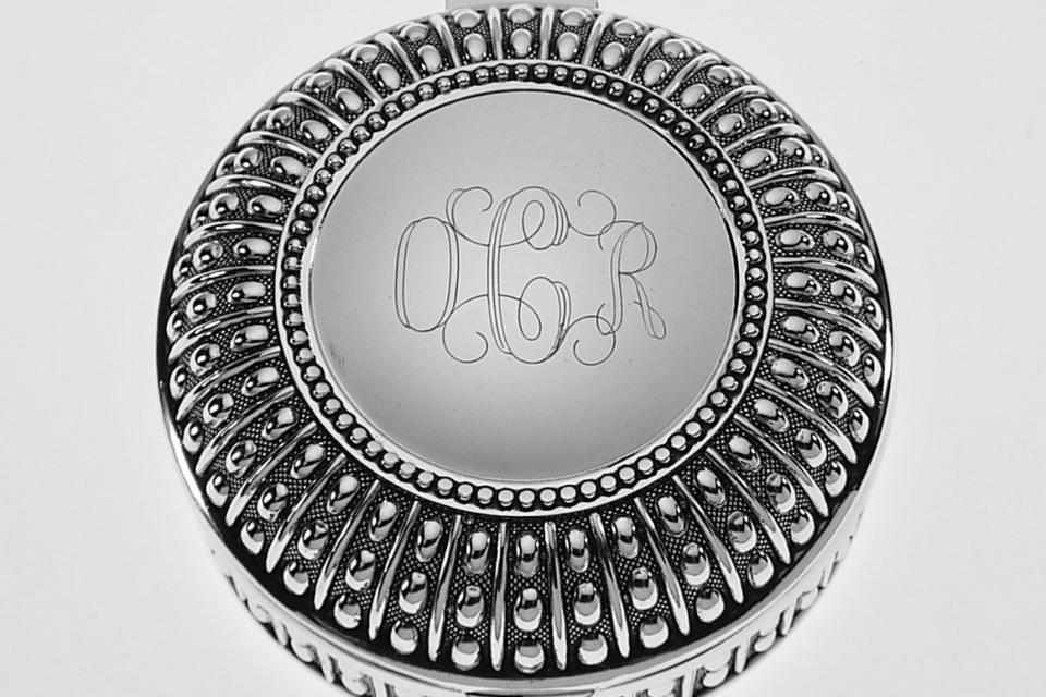 Personalized Large Round Antique Beaded Design Jewelry Box Silver Plated Custom Engraved - Hand Engraved