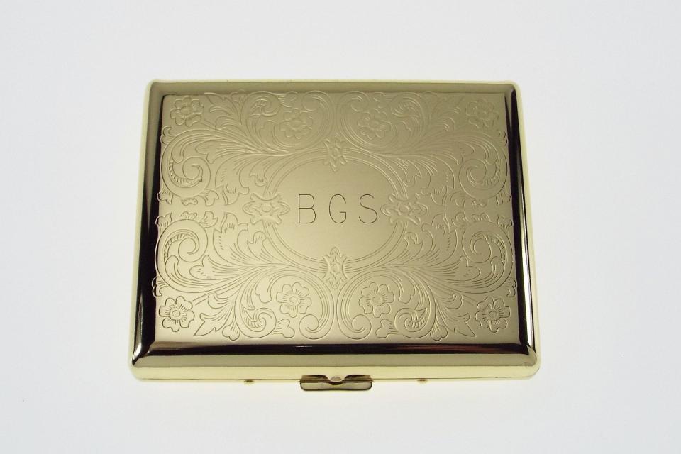 Cigarette Case Personalized Golden 100s Scrolling Design Custom Engraved Double Sided Case -Hand Engraved