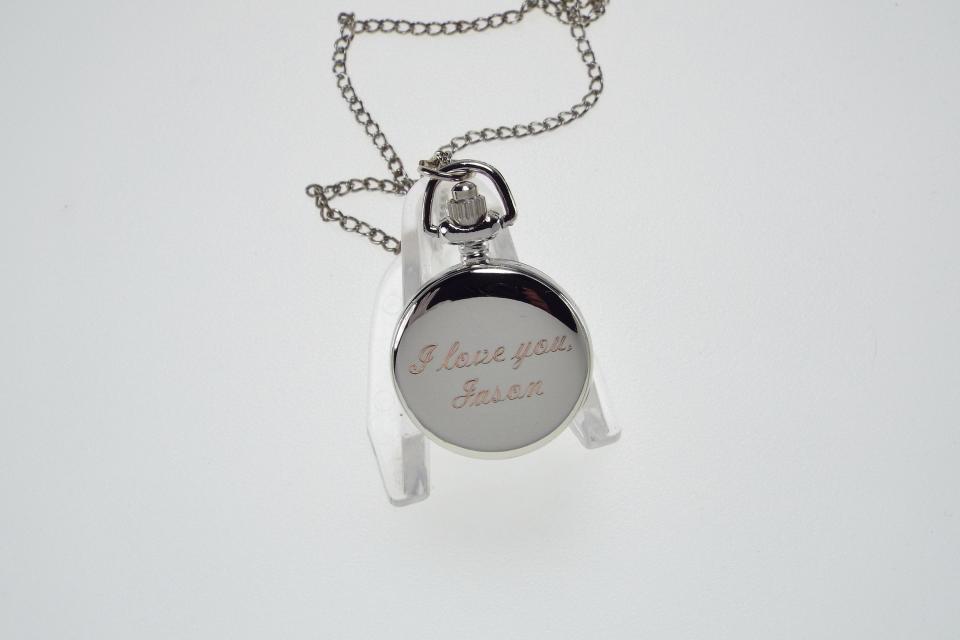 Personalized Pendant Watch Blue Butterfly with Music Design Custom Engraved Necklace Watch - Hand Engraved