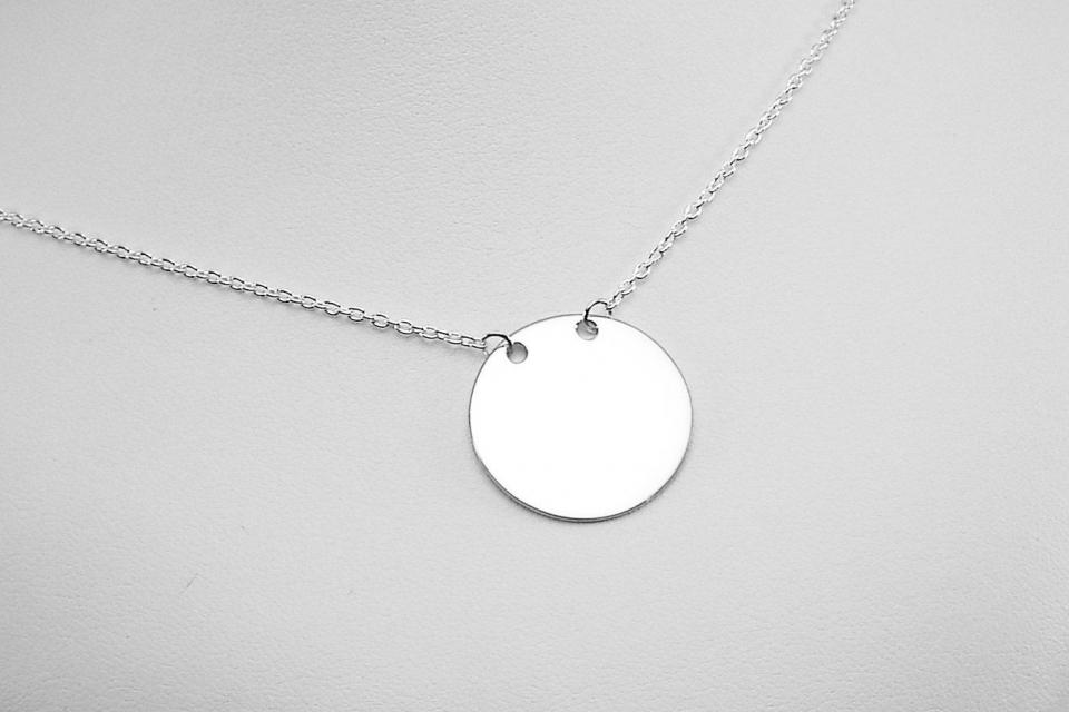 Monogram Necklace Sterling Silver Custom Engraved Personalized 7/8 Inch Round Disc with Adjustable Length Chain - Hand Engraved