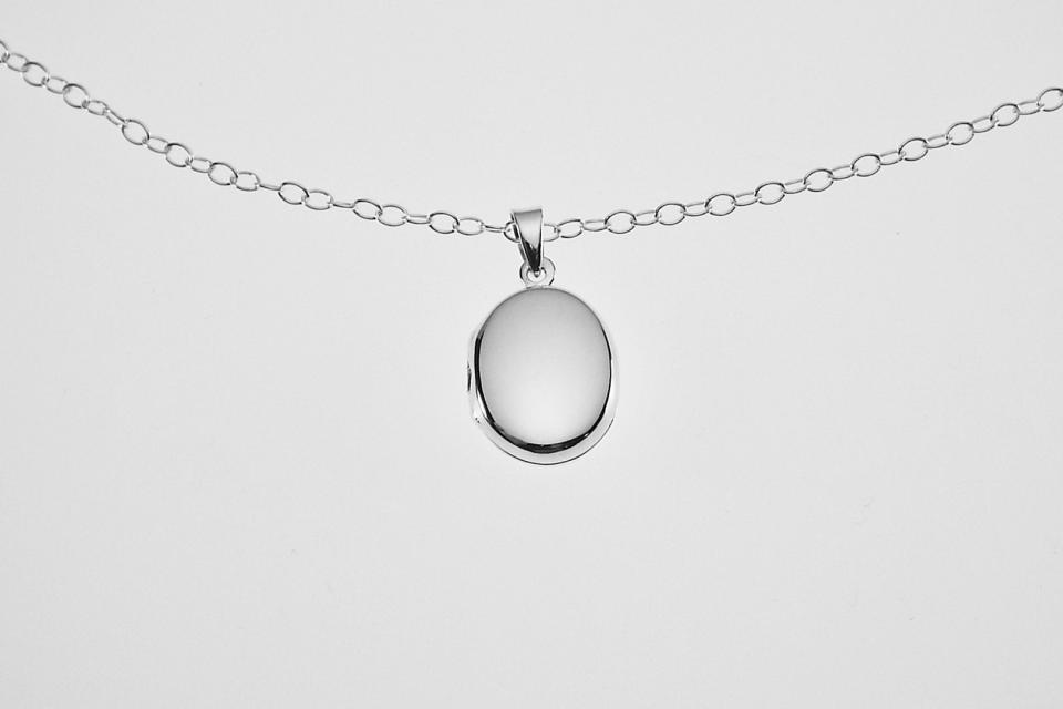Personalized Oval Locket Custom Engraved Sterling Silver 5/8 Inch on 18 Sterling Silver Cable Chain - Hand Engraved