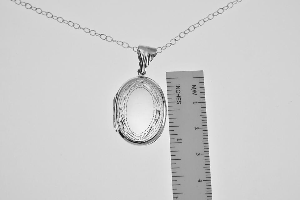 Personalized Locket Sterling Silver Custom Engraved Oval Locket 1 Inch with Border - Hand Engraved