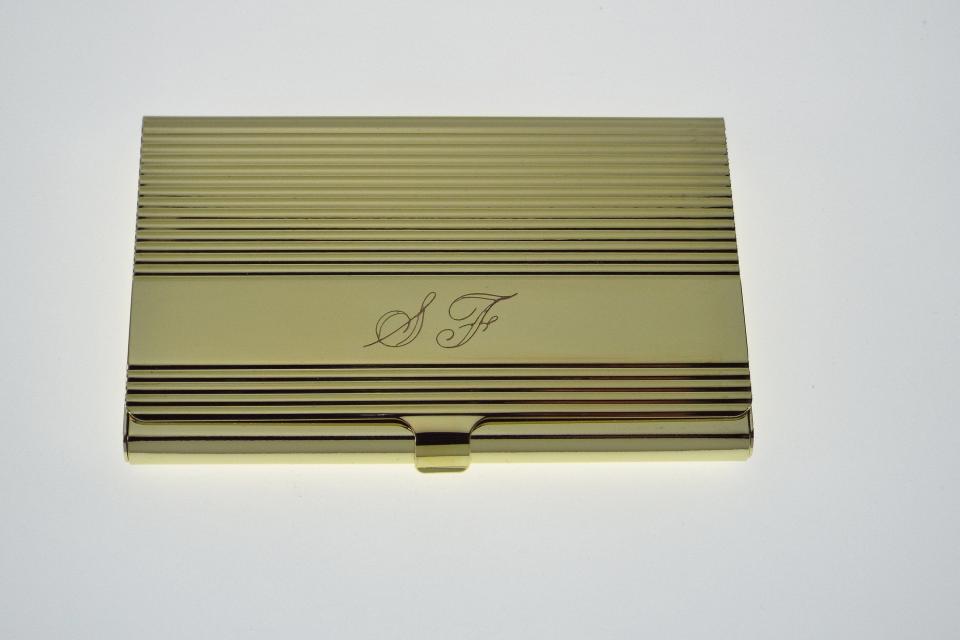 Custom Engraved Personalized Golden Business Card Case with Ribbed Design -Hand Engraved