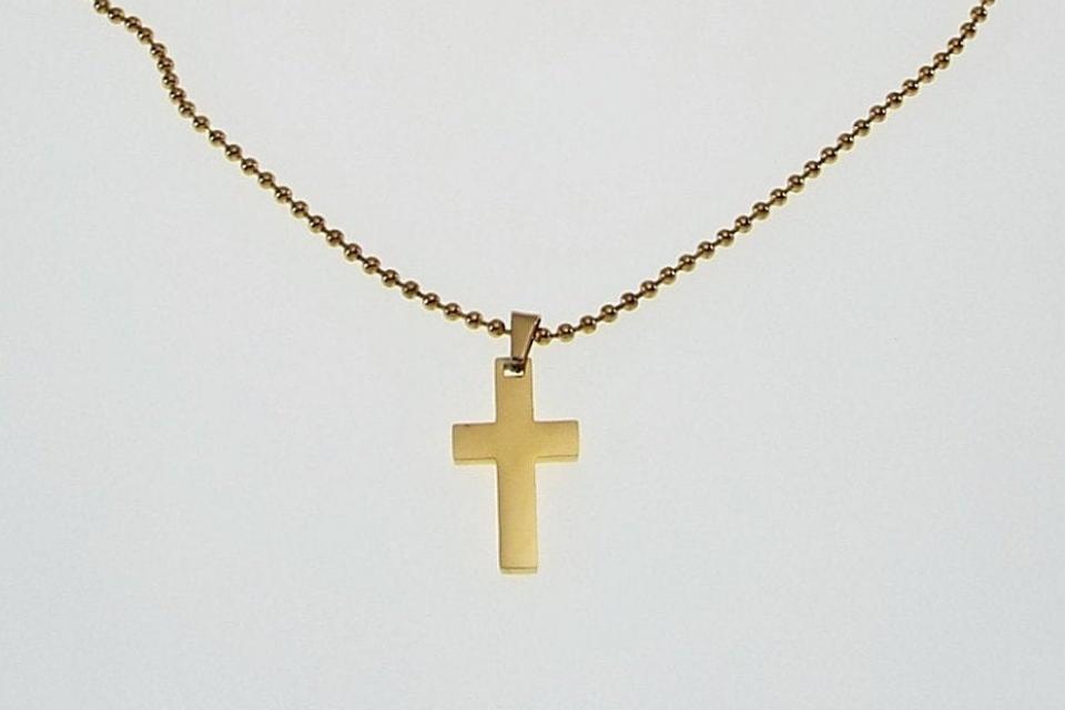 Personalized Custom Engraved Gold Plated Stainless Steel Cross Bead Chain or Curb Style Chain - Hand Engraved