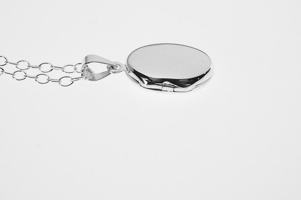 Personalized Oval Locket Custom Engraved Sterling Silver 5/8 Inch on 18 Sterling Silver Cable Chain - Hand Engraved