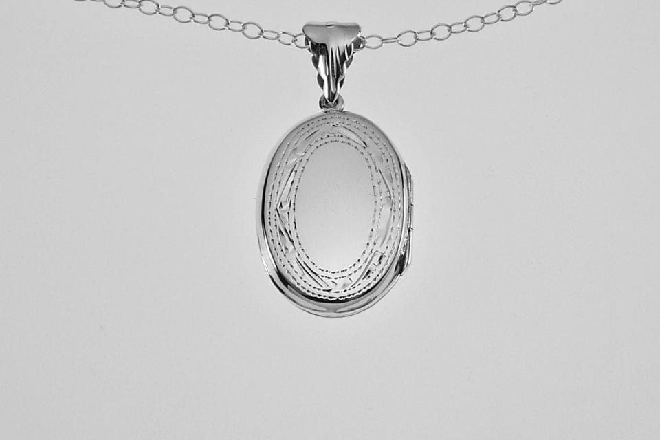 Personalized Locket Sterling Silver Custom Engraved Oval Locket 1 Inch with Border - Hand Engraved
