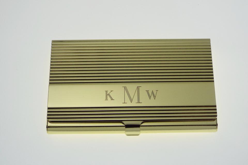 Custom Engraved Personalized Golden Business Card Case with Ribbed Design -Hand Engraved