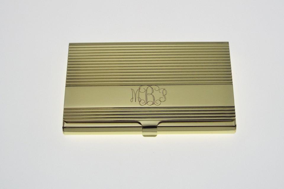 Custom Engraved Personalized Golden Business Card Case with Ribbed Design -Hand Engraved