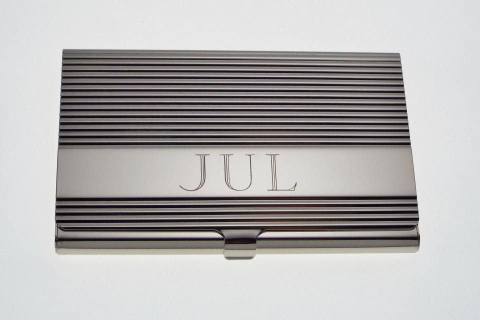Custom Engraved Personalized Business Card Case with Ribbed Design -Hand Engraved