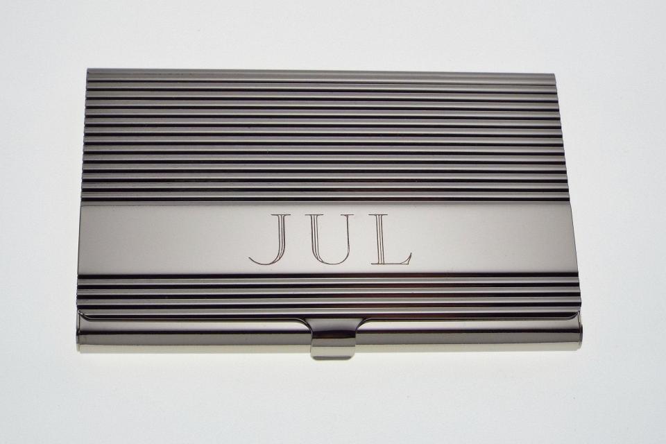 Custom Engraved Personalized Business Card Case with Ribbed Design  -Hand Engraved