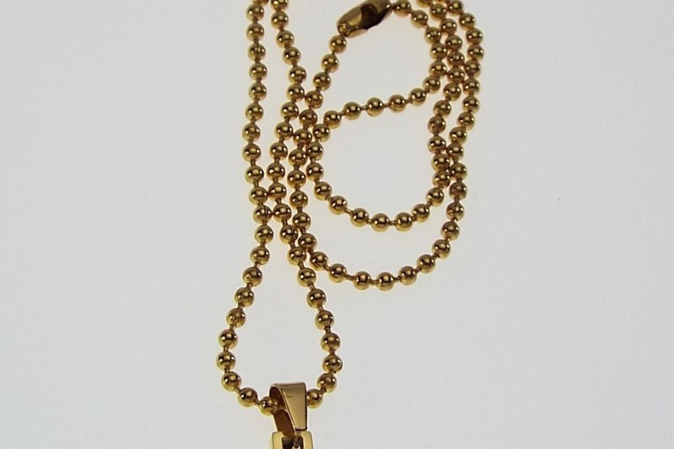 Personalized Custom Engraved Gold Plated Stainless Steel Cross Bead Chain or Curb Style Chain - Hand Engraved