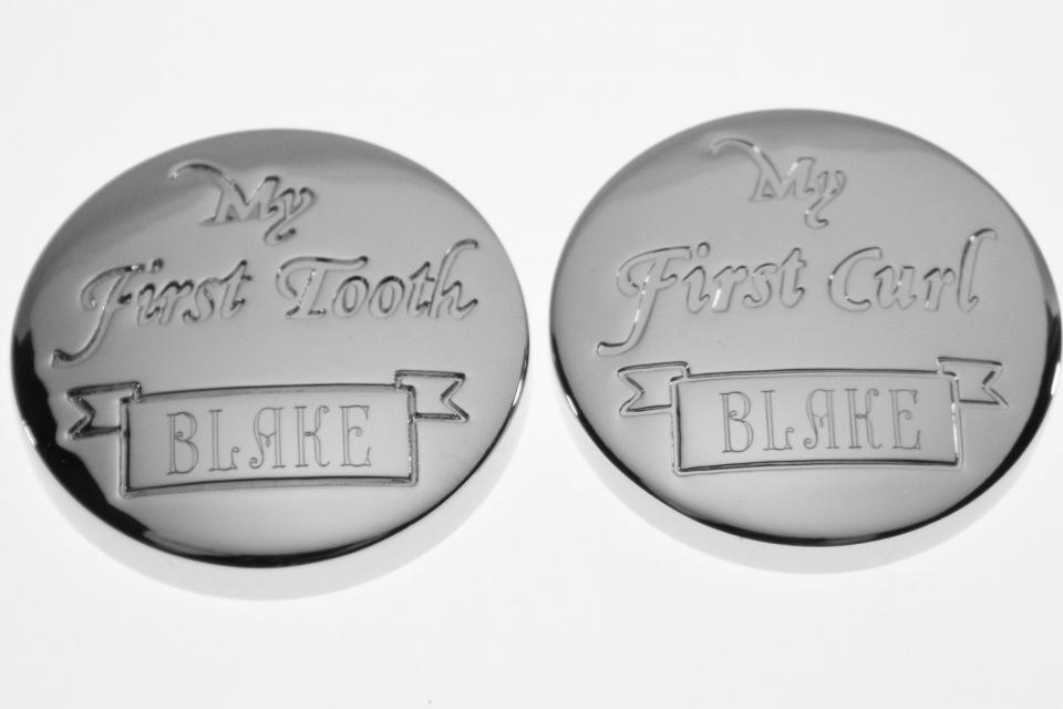 Personalized Baby Round Keepsake Boxes Custom Engraved First Curl and First Tooth -  Hand Engraved