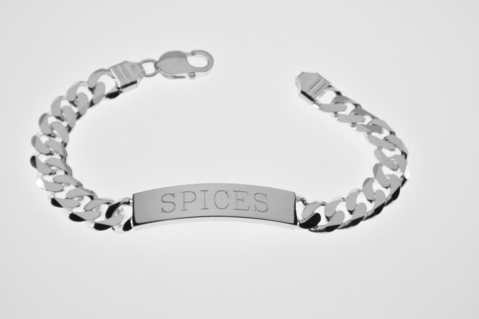 Custom Engraved ID Bracelet Sterling Silver 8 Inch Length Personalized Heavy Curb Link- Hand Engraved
