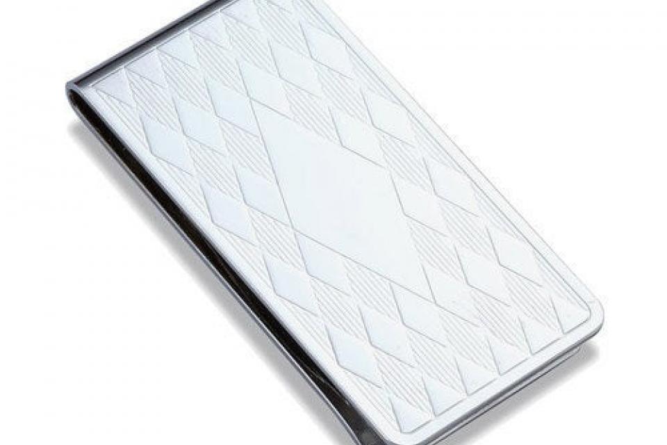 Custom Engraved Personalized Money Clip Chrome Plated with Diamond Pattern - Hand Engraved