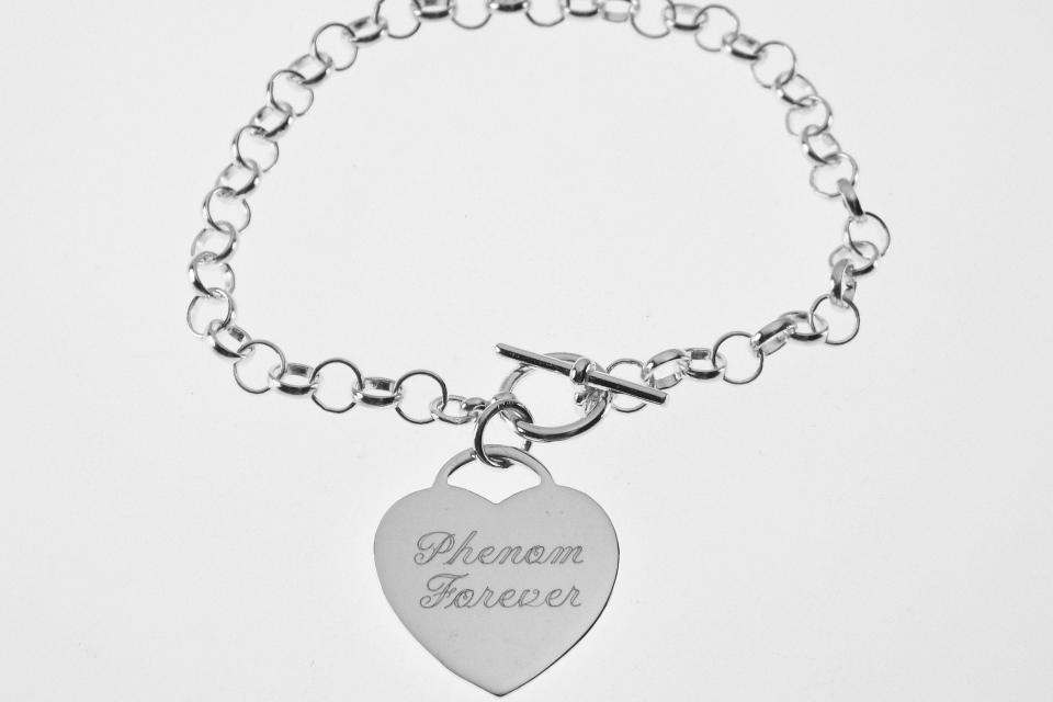 Personalized Bracelet Custom Engraved Sterling Silver Heart Charm Bracelet - Hand Engraved