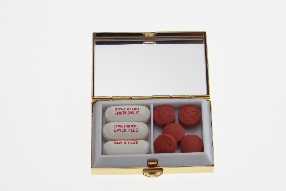 Custom Engraved Personalized Pill Box Small Rectangular Gold Tone With Double Compartment and Mirror -Hand Engraved