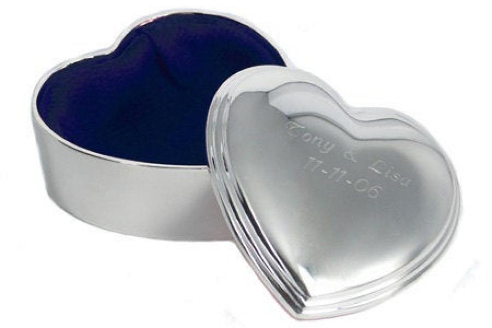 Jewelry Box Custom Engraved Personalized Silver Heart Shape Jewelry Box - Hand Engraved