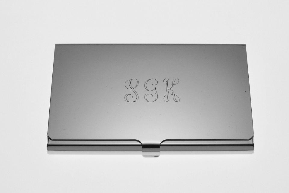 Custom Engraved Personalized High Polish Silver Business Card Holder -Hand Engraved