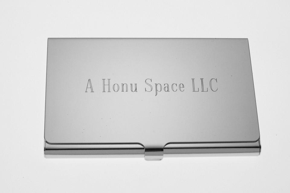 Custom Engraved Personalized High Polish Silver Business Card Holder  -Hand Engraved