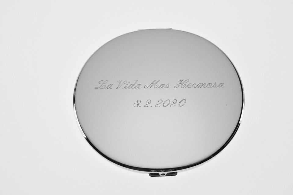 Custom Engraved Flat Compact Mirror Personalized Silver Plated Super Slim Purse Mirror - Hand Engraved