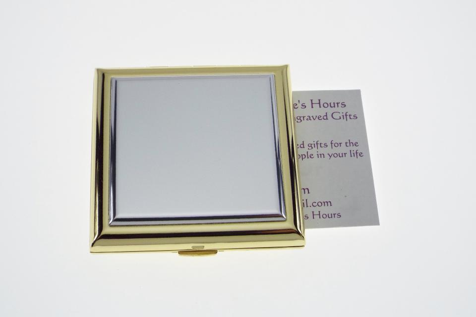 Personalized Compact Mirror Square Two Tone Gold Plated with Silver Top Engraved Purse Mirror - Hand Engraved