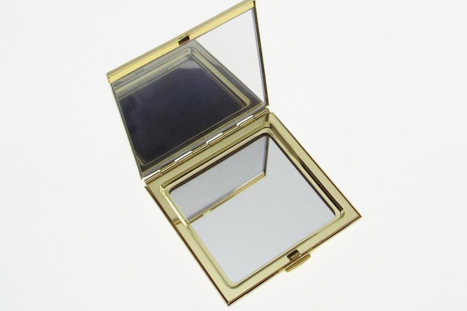 Personalized Compact Mirror Square Two Tone Gold Plated with Silver Top Engraved Purse Mirror  - Hand Engraved