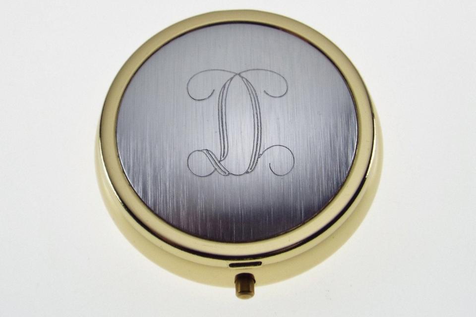 Engraved Personalized Pill Box Two Tone Round Three Compartment -Hand Engraved