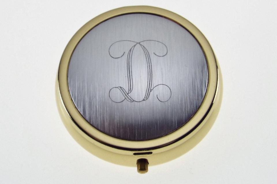 Engraved Personalized Pill Box Two Tone Round Three Compartment  -Hand Engraved