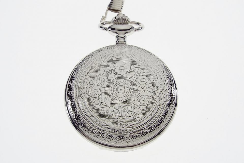 Personalized Pocket Watch Silver Crown Emblem Custom Engraved Quartz Battery Operated  - Hand Engraved