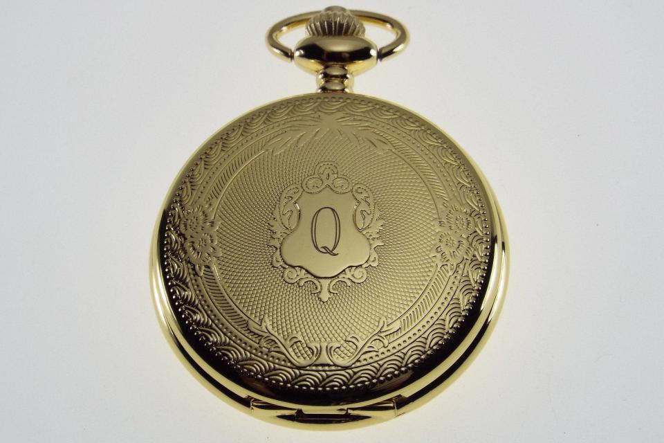Engraved Pocket Watch Golden Crest Cover Personalized Quartz Battery Operated - Hand Engraved