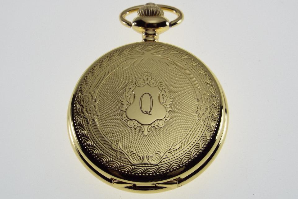 Engraved Pocket Watch Golden Crest Cover Personalized Quartz Battery Operated  - Hand Engraved