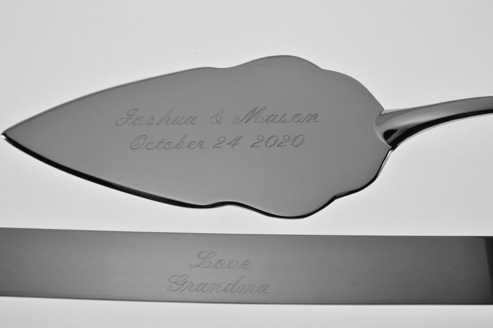 Wedding Cake Server Set Custom Engraved Personalized Serving Set - Hand Engraved