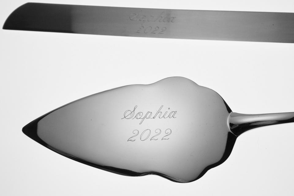 Wedding Cake Server Set Custom Engraved Personalized Serving Set - Hand Engraved