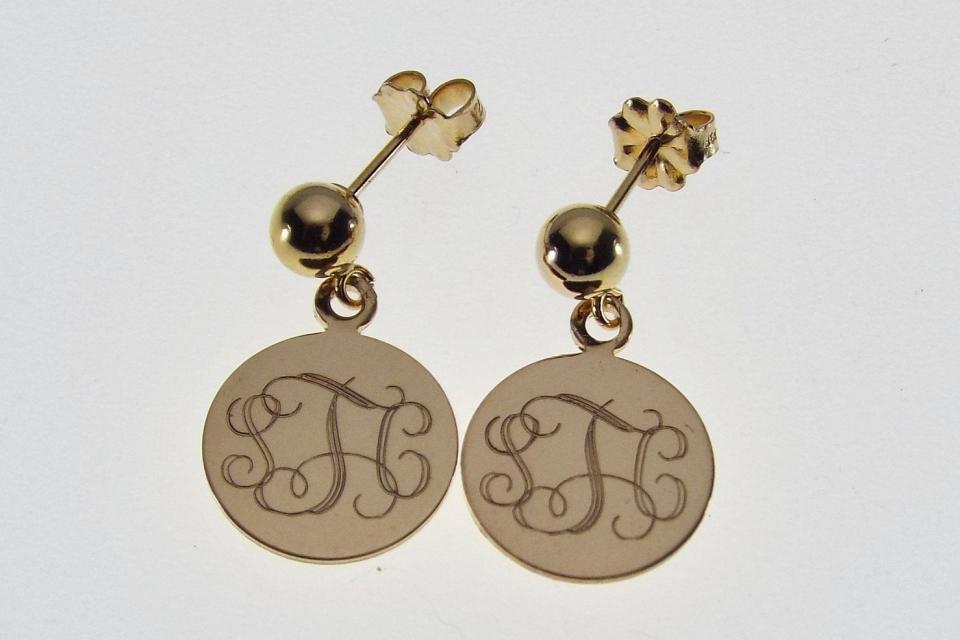 Monogram Earrings Engraved 14K Gold Filled Post Earrings Petite 1/2 Inch Discs - Hand Engraved