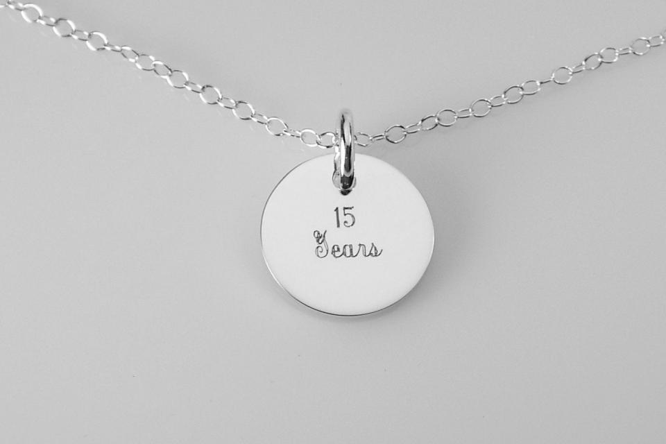 Sterling Silver Engraved Monogram Disc Charm Necklace