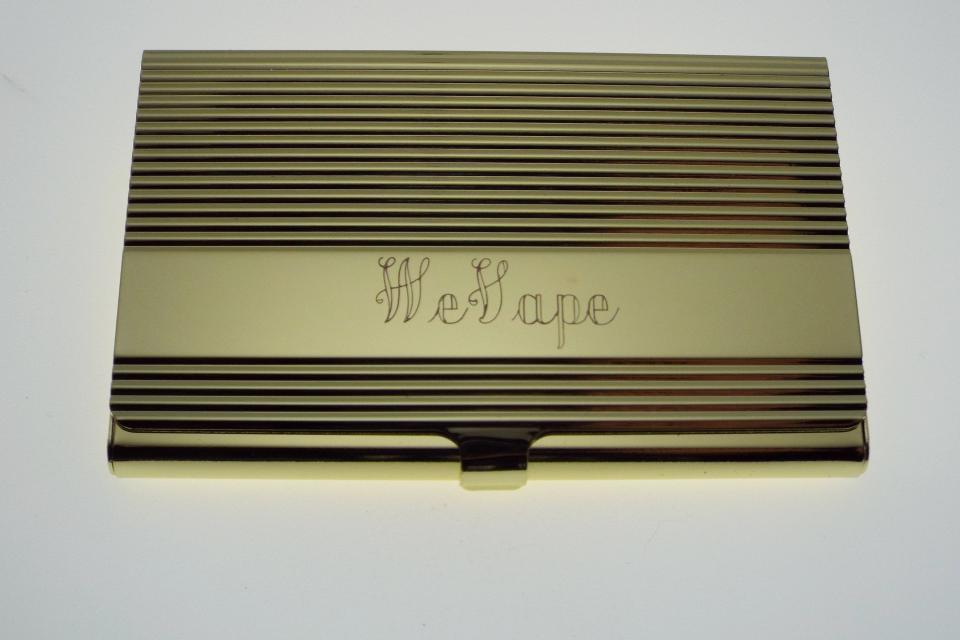 Custom Engraved Personalized Golden Business Card Case with Ribbed Design  -Hand Engraved