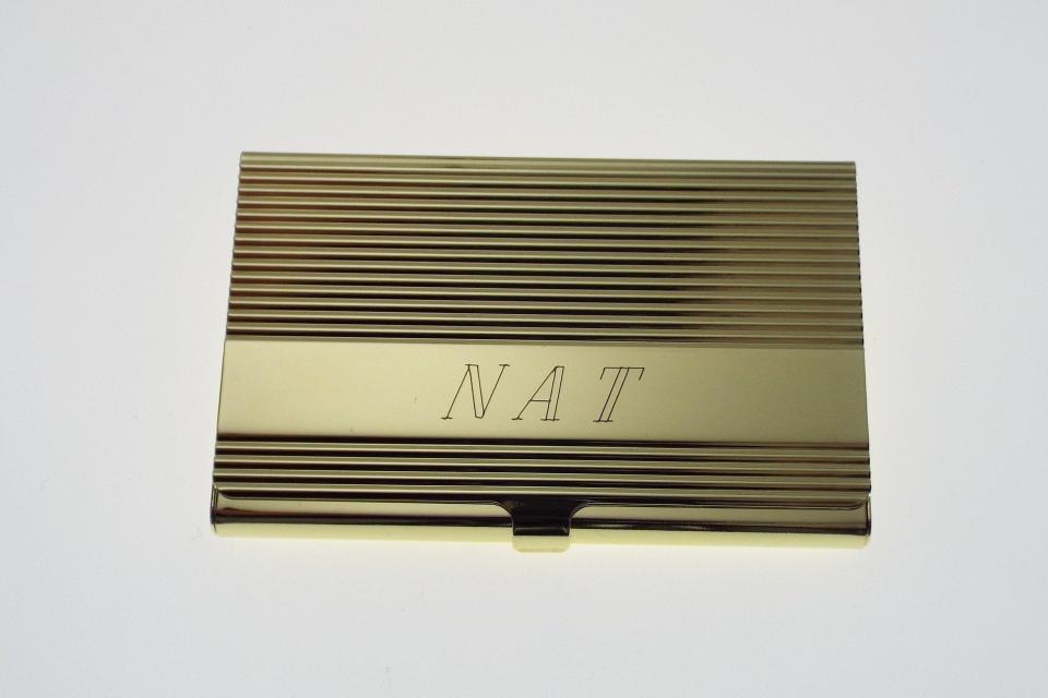 Custom Engraved Personalized Golden Business Card Case with Ribbed Design -Hand Engraved
